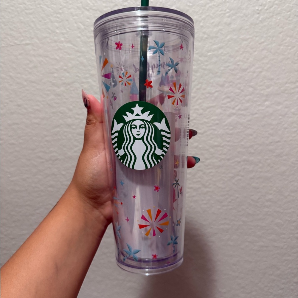 Starbucks Festive Clear Tumbler with Green Straw